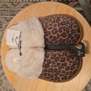 EAST 5TH BRAND WOMEN'S BROWN LEOPARD FAUX FUR SLIPPERS SIZE SMALL 5-6